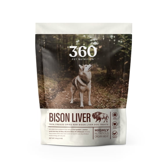 360 Pet Nutrition Freeze Dried Raw Bison Liver Dog Treats, 4oz