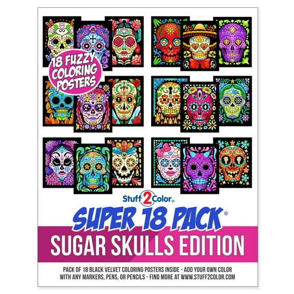 Stuff2Color Sugar Skulls Edition 8"x10" 18 Pack Fuzzy Velvet Coloring Posters