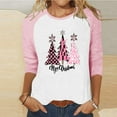 thumbnail image 2 of Womens Christmas Tops Crew Neck 3/4 Sleeve Raglan Shirts for Women Xmas Tree Print Plus Size Holiday Graphic Tees (2XL, Pink 02), 2 of 4