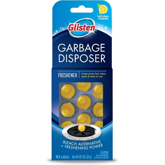 Glisten Garbage Disposer Freshener, Sink Disposal Odor Eliminator, Quick and Easy-to-Use, Lemon Scent, 10 Capsules