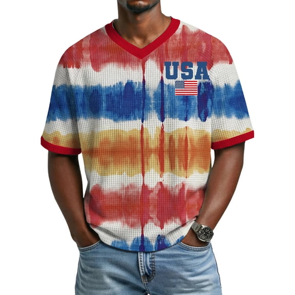 Iaqnaocc Shirts for Men 250 Anniversary Usa Shirt Retro Waffle Usa 250th Anniversary Shirt Independence Day V Neck Freedom Summer 4th July 250 Anniversary Shirt Dark Blue XXL