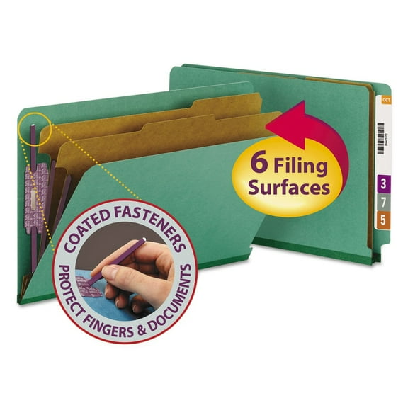 2 in. Expansion End Tab Pressboard Classification Folders - Green/Legal Size (10/Box)