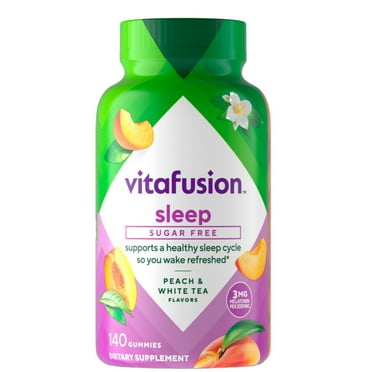 vitafusion Melatonin Sleep Aid Gummy Vitamins, Helps Jet Lag, White Tea & Peach Flavor, 3 mg, 140 Ct