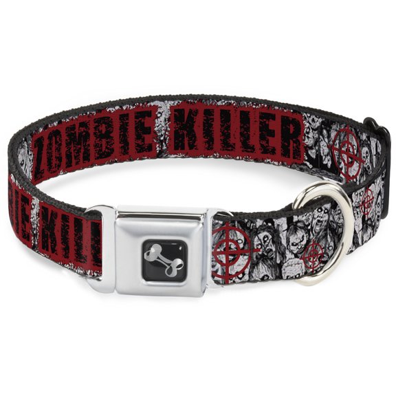 Buckle-Down Pet Collar, Dog Collar Metal Seatbelt Buckle, Zombie Killer Stacked Zombies Sketch, 9.5 to 13 Inches 1.0 Inch Wide