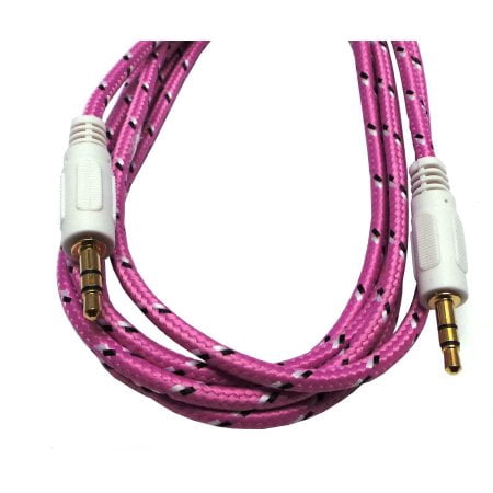 Braided Gold Plated 3.5mm Stereo Auxiliary Aux Cord Cable (3ft) For iPhone 6S 6 Plus 5.5 / 4.7 Samsung Galaxy S8 S8 Plus S7 Headphones, iPods, iPhones, iPads, Home / Car Stereos and More - Pink