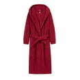 thumbnail image 3 of Htigea Hooded Robes for Men Winter Warm Fleece Bathrobe Soft Comfy Long Nightgown Belted Spa Shower Robe with Pocket Red,XXL, 3 of 3