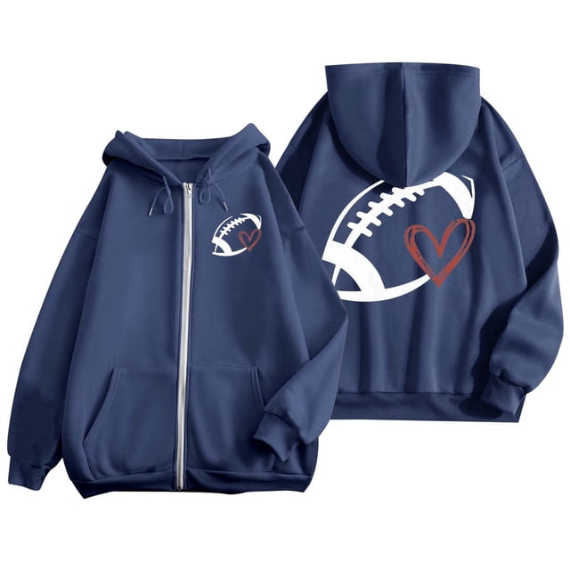 Sweat à Capuche de Sport Décontracté à Manches Longues avec Poche et Cordon de Serrage pour Femmes Imprimé Rugby à la Mode Taille 11