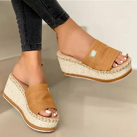 

Sandals for Women Wedge Slipper Dressy Summer Slip On Sandals Comfy Open Toe Platform Sandal for Wedding Guest