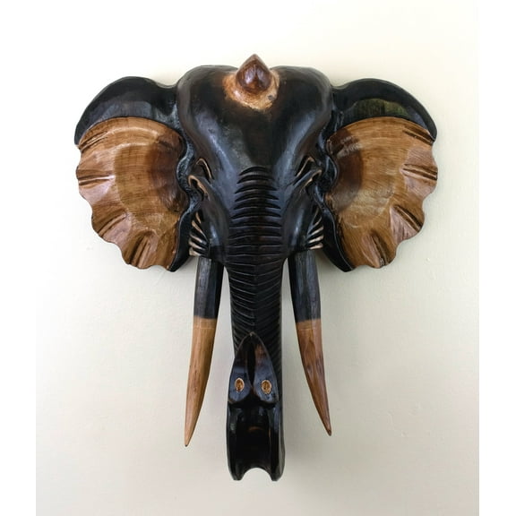 20" Huge Extra Large Exotic Handcrafted Wooden Brown Elephant Wall Statue Sculpture Hanging Home Decor Hand Carved Handmade Accent Decoration Wood