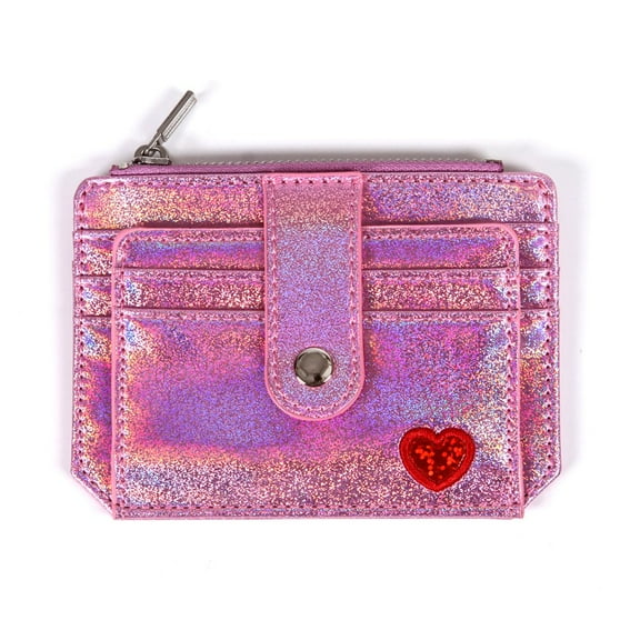 Masteelf Holographic Shining Women Coin Purse with Zipper for Cards and Money Silver PU Leather 6 Slots