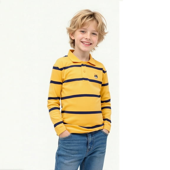 Boys Polo Shirts Long Sleeve Striped Button up Shirt Boys School Uniforms Casual Collared Shirt Kids 7-8 Years Boy Shirts