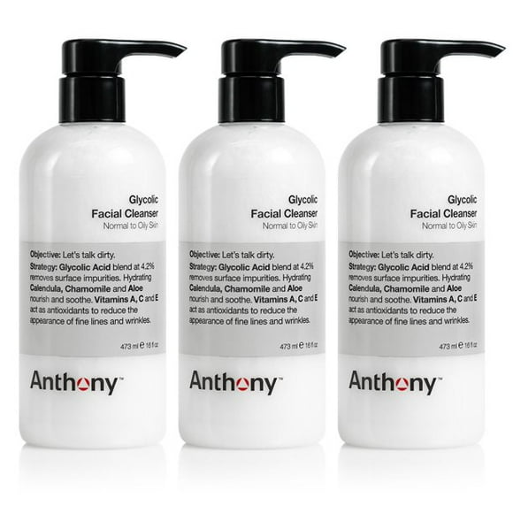 Anthony Glycolic Facial Cleanser 16 Oz (Pack of 3)