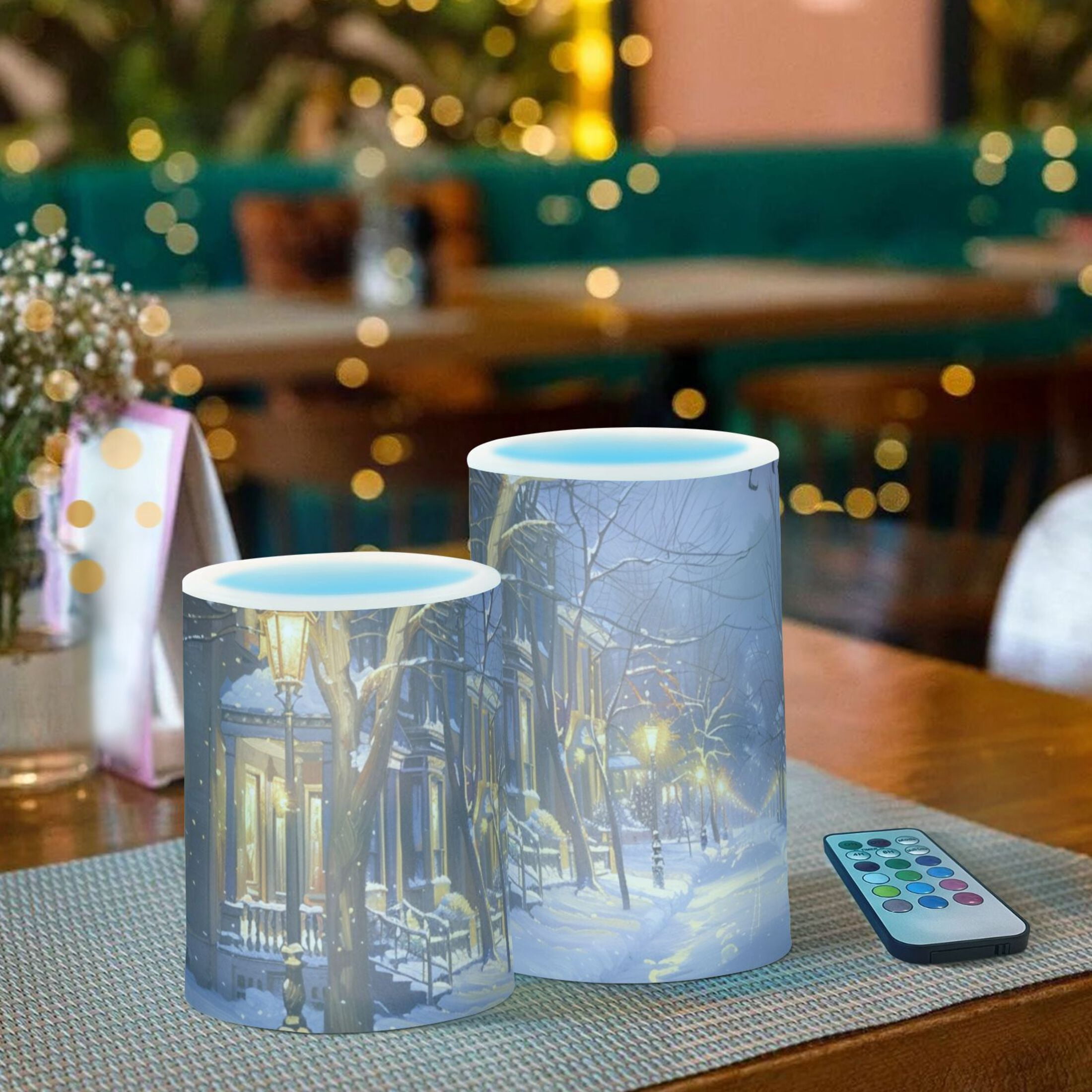 Snow Scene Flameless Candles&nbsp;LED Lights Battery Operated Candles with Remote and Timers Flicker Lights Votive Set of 2