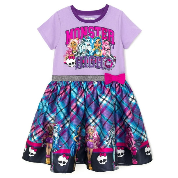 Vestido Monster High para niñas pequeñas a cuadros, color morado, talla 6