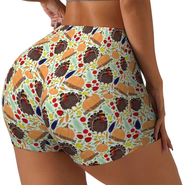 Fotbe Thanksgiving Shorts Sin Costuras – Shorts Deportivos de Cintura Alta para Mujer, Elásticos para Gimnasio, Yoga, Running o Ciclismo-Small