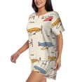 thumbnail image 2 of Uemuo Striped Vintage Planes Pattern Women's Short-Sleeved Pajama, Button-Front Loungewear, 2-Piece Summer Sleepwear, Elastic Drawstring Shorts-XX-Large, 2 of 7