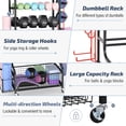 thumbnail image 3 of Mythinglogic Dumbbell Rack, Weight Rack for Dumbbells, Home Gym Storage for Dumbbells Kettlebells Yoga Mat and Balls, All in One Workout Storage with Wheels and Hooks, Powder Coated Finish Steel, 3 of 9