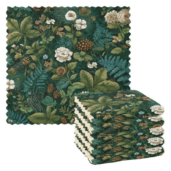 6PCS Dish Towels and Dish Cloths Reuseable Dishcloths Sets for Washing Dishes, Cooking, Baking Size 11" x 11" Pine Cones and Mossy Ferns