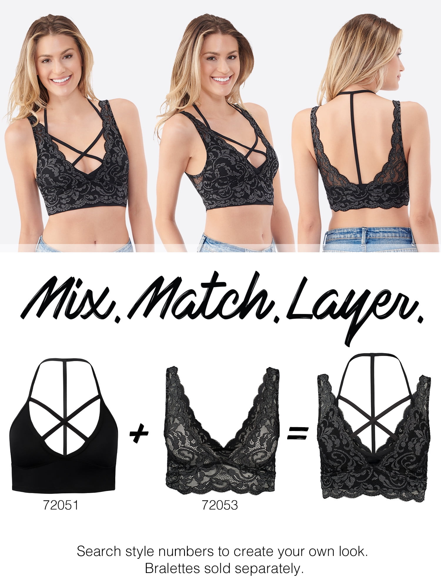Women's Mix and Match V-Back Lace Bralette, Style 72053 