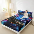 thumbnail image 4 of jejeloiu Extreme Speed Game Queen Sheet Sets,Racing Car Gaming Flat Sheet,Black Blue Queen Fitted Sheet For Teens,Super Cozy Room Decor,4-Piece, 4 of 7