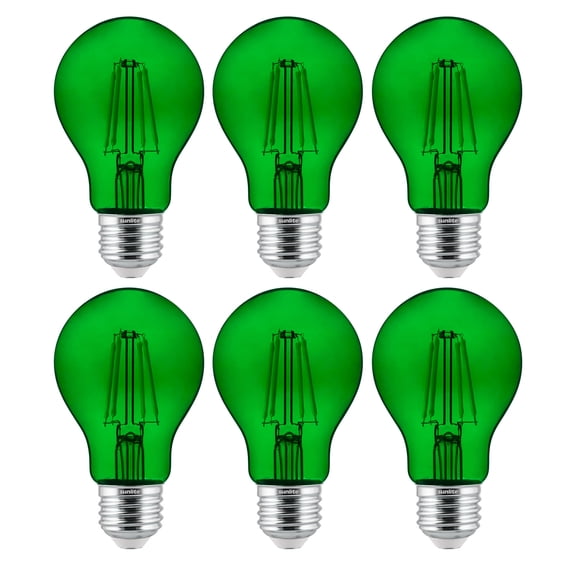 Diodesy- Pack of 6 A19/LED/FS/4.5W/TG/6PK A19 LED Green Light Bulbs, 4.5 Watts, E26 Medium Base, Colored Transparent Green Light Bulb for Porch, Party Decoration, Home Lighting, Holiday Lighting, UL