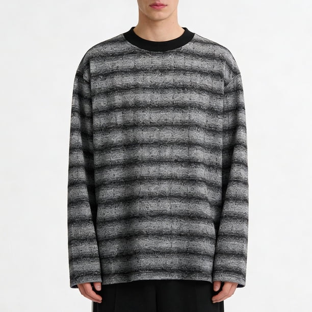 Ceisia Men's Ink-Brush Stripe Long-Sleeve T-Shirt | Relaxed Summer Casual Top Gift