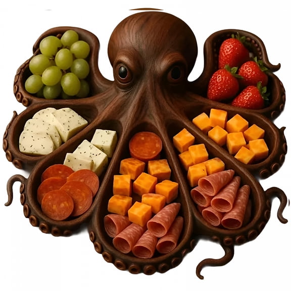 RAIRSKY Octopus Charcuterie Board,Wood Serving Tray,Nautical Wood Serving Tray for Cheese,Nautical Serving Tray for Cheese,Nautical Party Tray (Octopus 11In,No Fork)