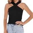thumbnail image 4 of Sleeveless Halter Women Criss Cross Slim Knit Tank Tops, 4 of 6