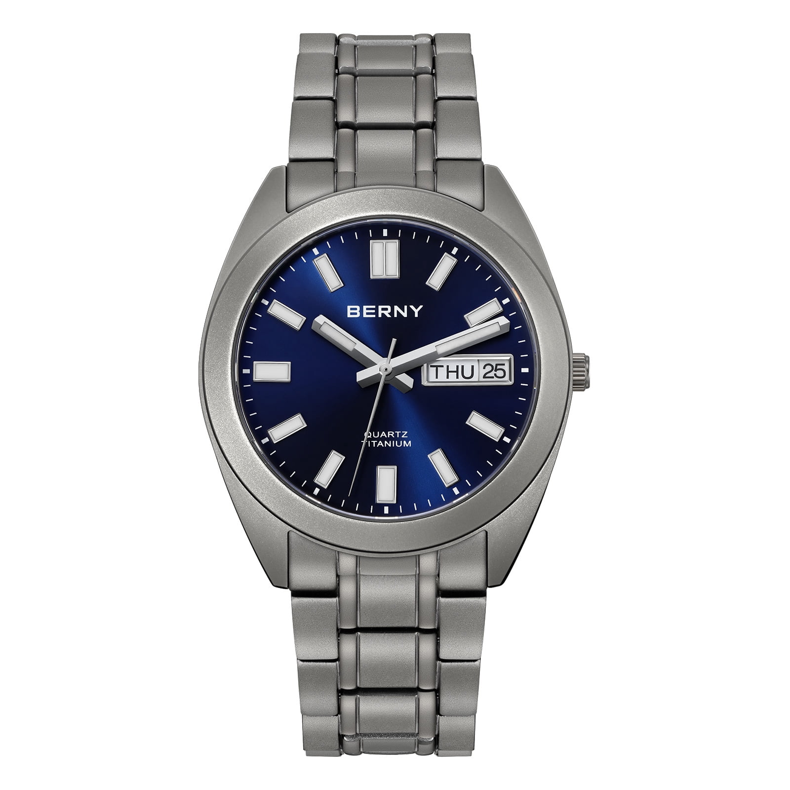 BERNY Titanium Watch for Men, Sport Men's Field Watch, Military Analog Quartz Watch with Date, Japanese Quartz Movement, Super Luminous, 10ATM Waterproof Army Wristwatch, Blue