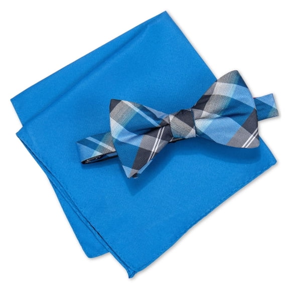 Alfani Mens Walsh Neat Plaid Neck Tie Set, Blue, Short (under 57 in.)
