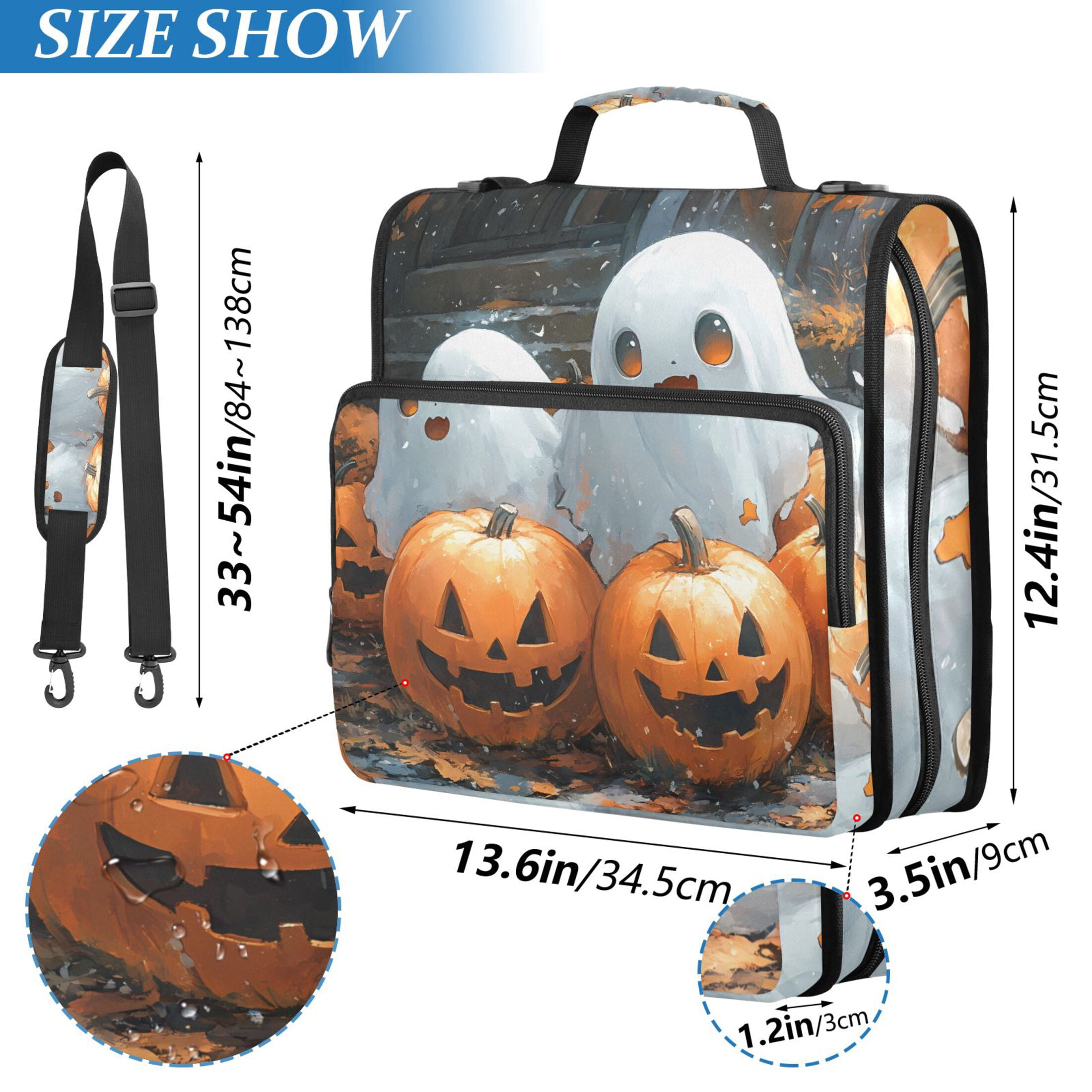 3 Ring Zipper Binder with Shoulder Strap Waterproof Trapper Keeper 2 Inch D-Ring 500 Sheets Capacity Cute Ghosts Play with Pumpkin