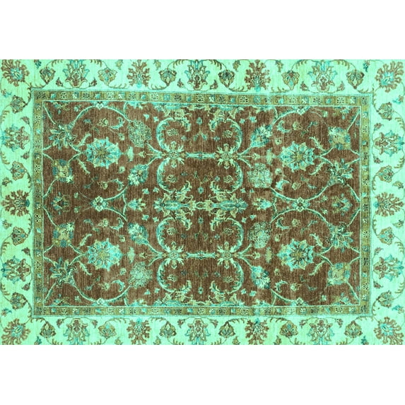Ahgly Company Machine Washable Indoor Rectangle Abstract Turquoise Blue Modern Area Rugs, 2' x 4'