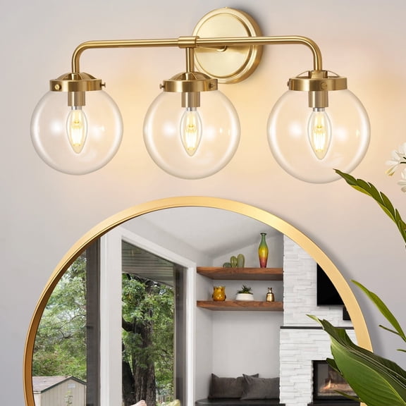 Deyidn 3-Light Gold Bathroom Vanity Light with Clear Globe Glass Shade Modern Bathroom Wall E12 Bulb