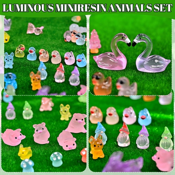 200PCS Glow in The Dark Mini Resin Animals - 36 Styles Tiny Miniature Figures for Fairy Garden, Aquarium, Dollhouse Decor, Hide and Seek, Crafts Projects