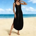 thumbnail image 2 of Women's Halter Dress Sleeveless Crew Neck Side Slit Midi Dresses Summer Casual Loose Stylish Beach Sundress (S, Black), 2 of 5