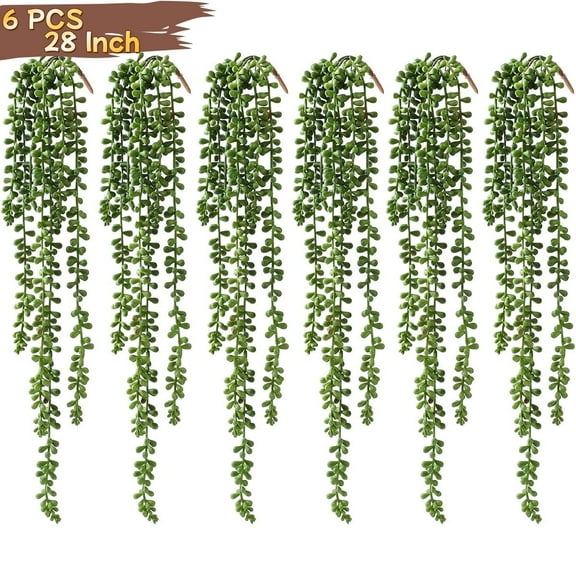 Artificial Hanging Succulents Plants String of Pearls 6 PCS Artificial Greenery Plant - Home, Garden, Wall Decor Indoor Outdoor Plants