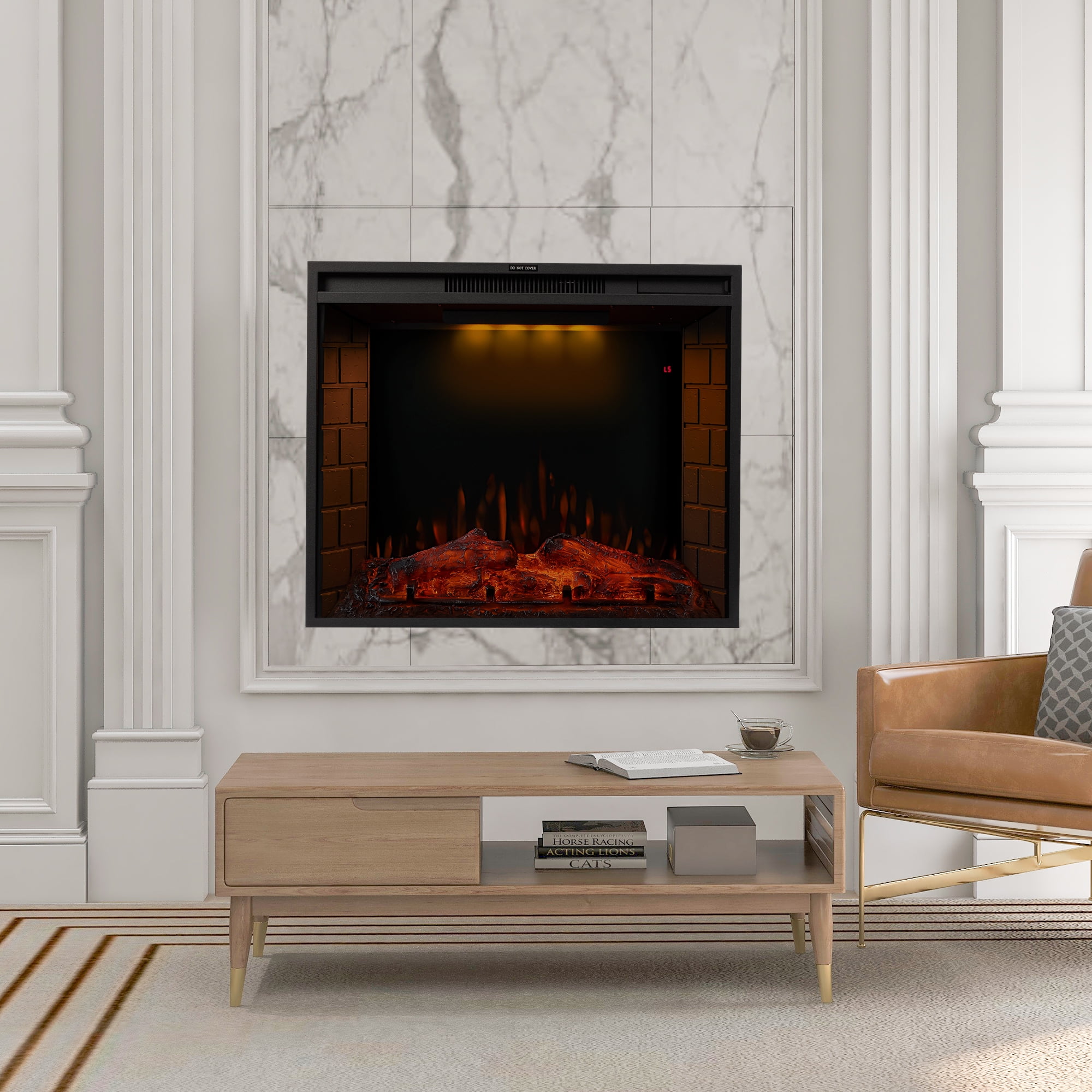 EUROCO 30 inch LED Recessed Electric Fireplace with 3 Top Light Colors, Remote Control, Adjustable Heating, and Touch Screen 1500W, Black