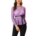 thumbnail image 1 of INSPIRAR CHIC Blusa de encaje con peplum para mujer, mangas de pulsera florales, top con cintura ajustable, XS, púrpura-1, 1 of 8