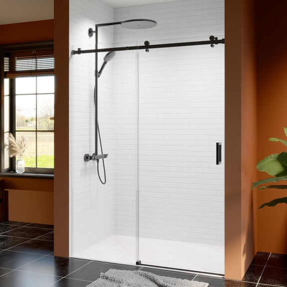 50-54" W * 76" H Frameless Single Sliding Shower Doors, Bathroom Sliding Shower Door, 5/16" (8mm) Thick SGCC Tempered Glass Door, Reversible Installation