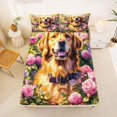 thumbnail image 4 of Manfei Floral Dog Bed Sheets, Garden Bloom Full Size Sheets, Orange Green, 4-Piece, 1 Flat Sheet, 1 Fitted Sheet and 2 Pillowcases, 4 of 6
