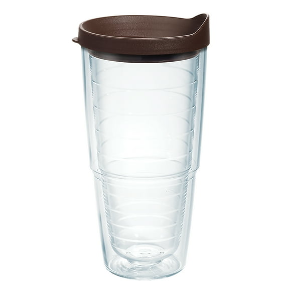 Tervis  Clear & Colorful Lidded Made in USA Double Walled Insulated Travel Tumbler, Brown Lid 24oz