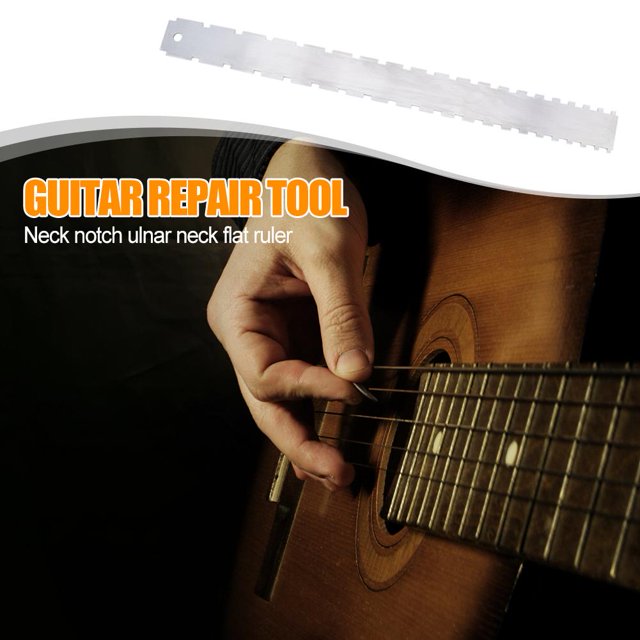 Regla Con Muescas En El Mástil De La Guitarra Regla Con Muescas En El Mástil De La Guitarra Herramienta de medición de borde recto de diapasón de regla con muescas de cuello de guitarra plateada