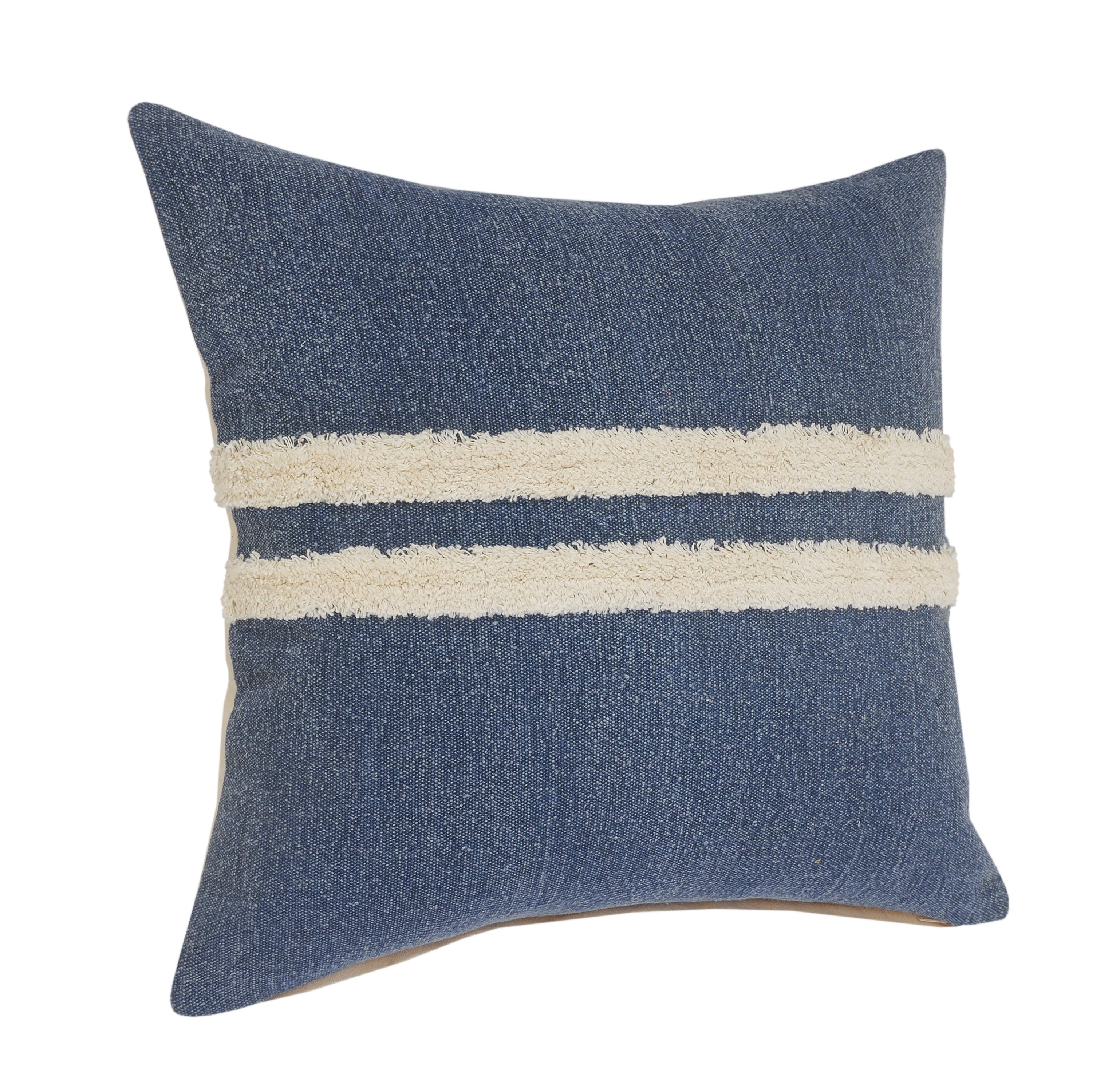 LR Home Sariyah Set of 2 Dusty Blue/White Shag Striped Over-tufted Cotton Adult Decorative Throw Pillow