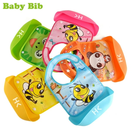 1pcs Portable Detachable Waterproof Toddlers Baby Bibs w/ Big Pocket BPA Free Easily Clean Comfortable 5 Colors