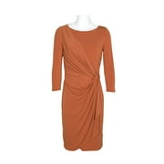 Catherine Malandrino Boat Neck ¾ Sleeve Draped Gathered Side Solid ITY Dress-PAPRIKA / M