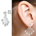 thumbnail image 3 of Rhodium On 925 Sterling Silver Clear Cubic Zirconia 2 in 1 Stud & Jacket Ear Cuff Earrings, 3 of 3