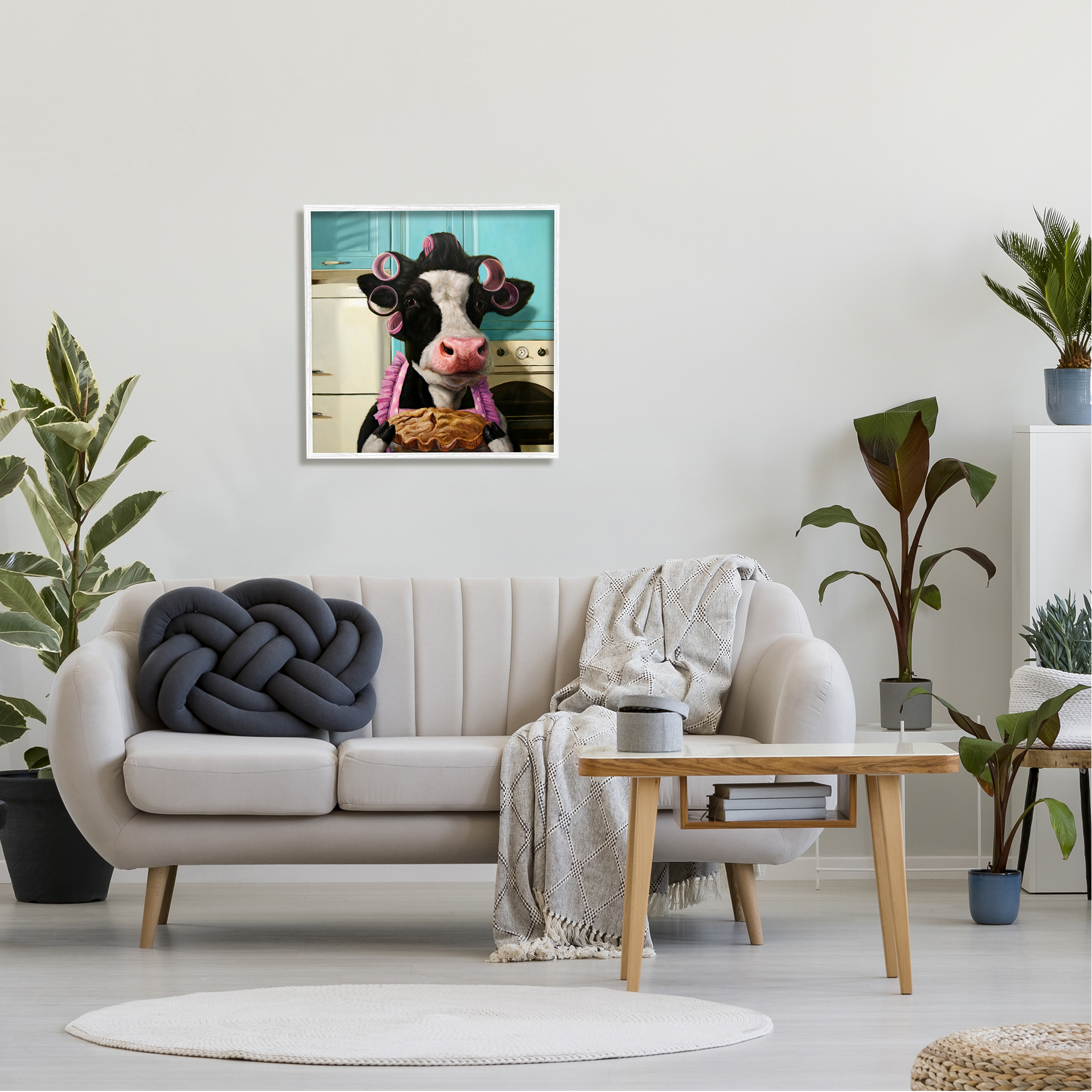 Stupell Industries Glamorous Farm Cow Baking Pie Hair Rollers Framed Wall Art, 24 x 24, Design by Lucia Heffernan