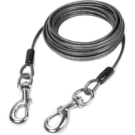 UPC: 0850007686284 | Mighty Paw Tie Out for Dogs 30 feet Braided Steel Black Tie out Chew Proof Lead for All Sized Pets Great for Yard Camping and Outdoors Off-Leash Feel with Total Control 0.125 inch Up to 60lbs