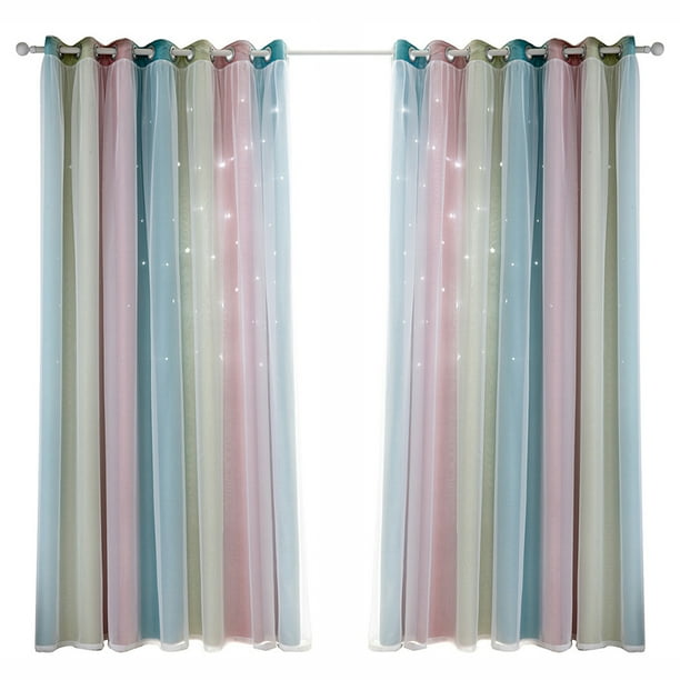 Cortinas de estrellas, cortinas opacas de estrellas para niños, niñas, dormitorio, sala de estar, co TOMSHOO Cortina