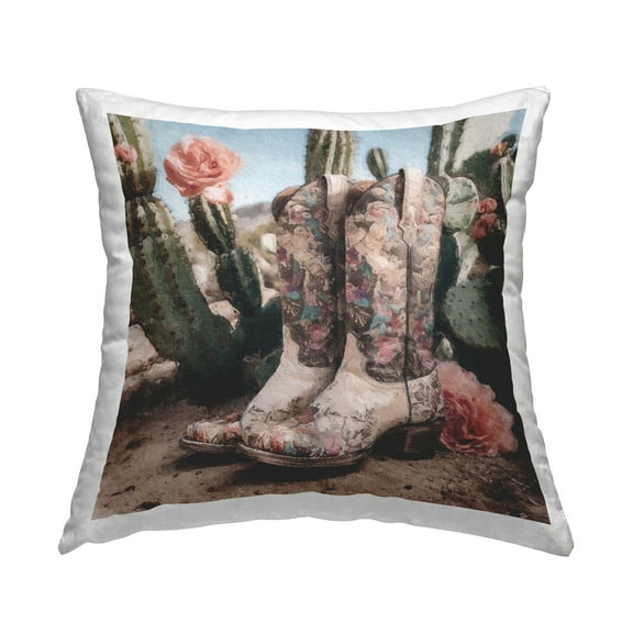 Stupell Industries Floral Cowgirl Boots Square Decorative Printed Throw Pillow, 18 x 18